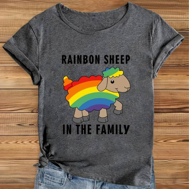 Fashion Women Colorful Lamb Print T Shirt Funny Casual O-neck Short Sleeves T-shirt Summer Female Tee Shirt