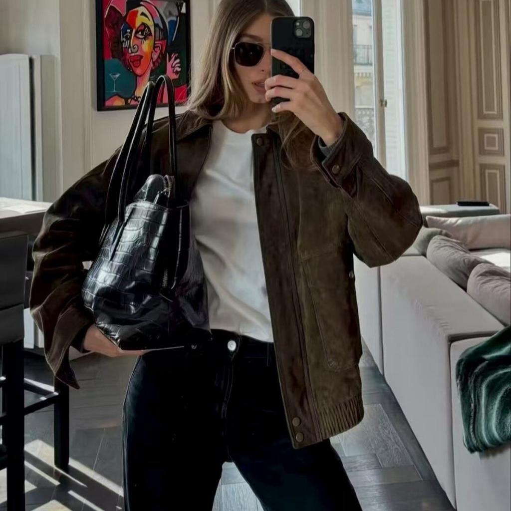 VAYLA Bomber Jackets for Women Outerwears Suede Jacket Women Streetwear Holiday Women Coats Zipper