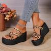 [Leopard Wedge Sandals] Elegant Leopard Print Wedge Sandals | Women's Fashionable Slip-On Thick Sole Platform Heels with Ankle Strap, Summer Style,