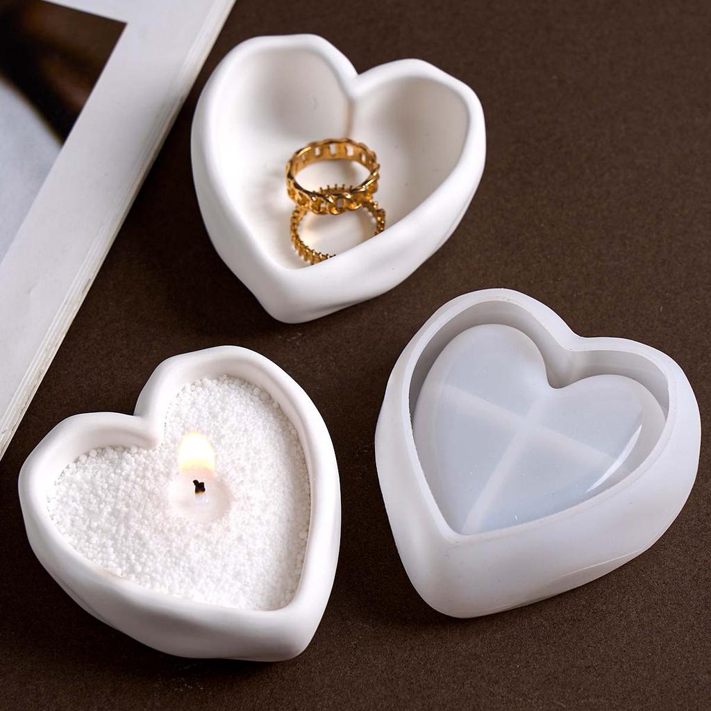 Herzform Kerzenschale Silikonform DIY Unregelmäßiges Herz Kerzengefäß Gipsformen Harz Aufbewahrungsbox Handwerk Herstellen Heimdeko