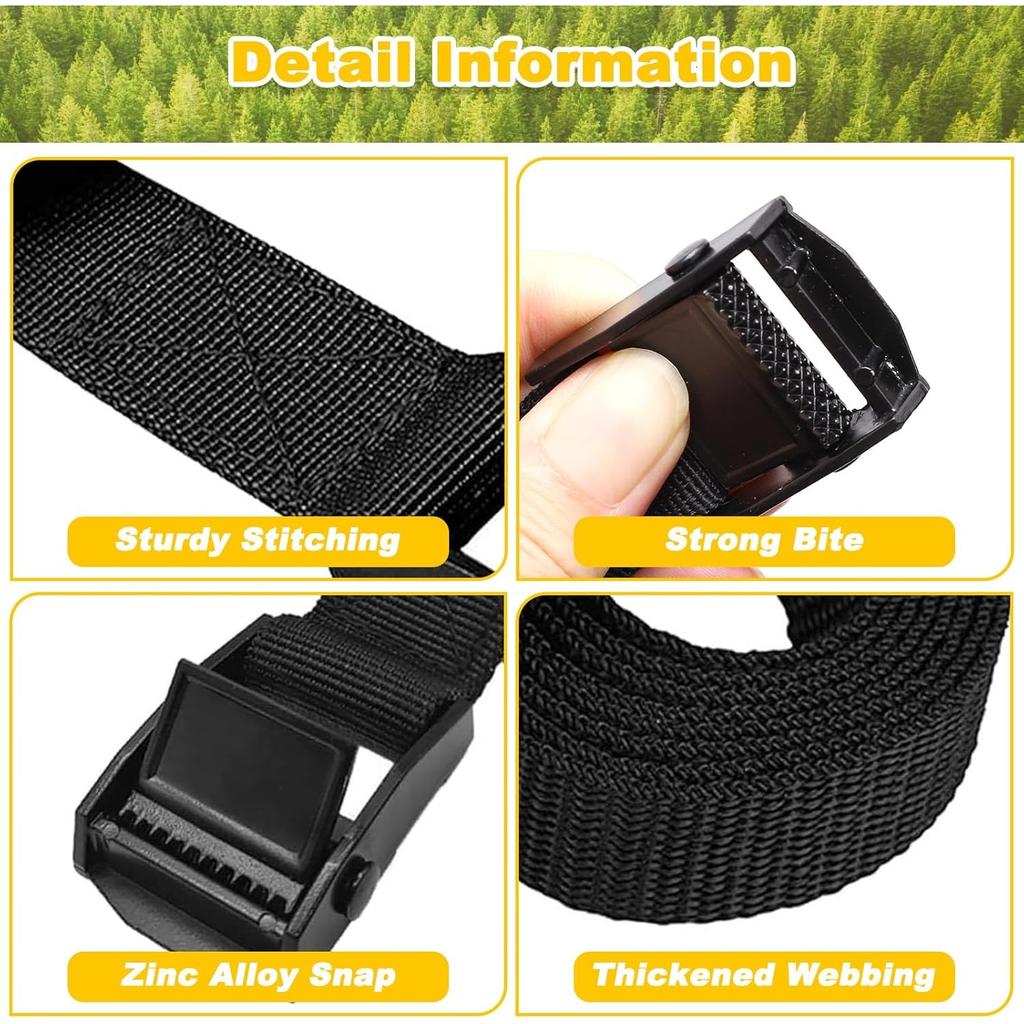 6 Fastening Ratchet Tie Down Straps with Rustproof Cam Buckles, 1mx25mm Black Heavy Duty Luggage Lashing Strap 250kg Load, Adjustable Quick Release