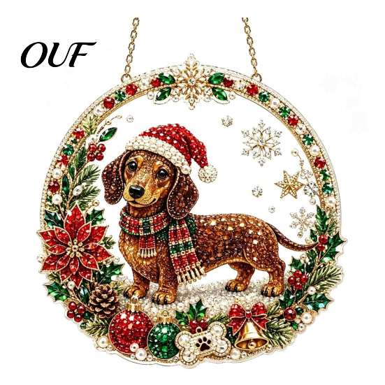 Shining Window Hanging Art Christmas Diamond Ornament, 2D Acrylic Pearl Painting Gift for Friends Family Pattern Suncatcher, Holiday Pendant