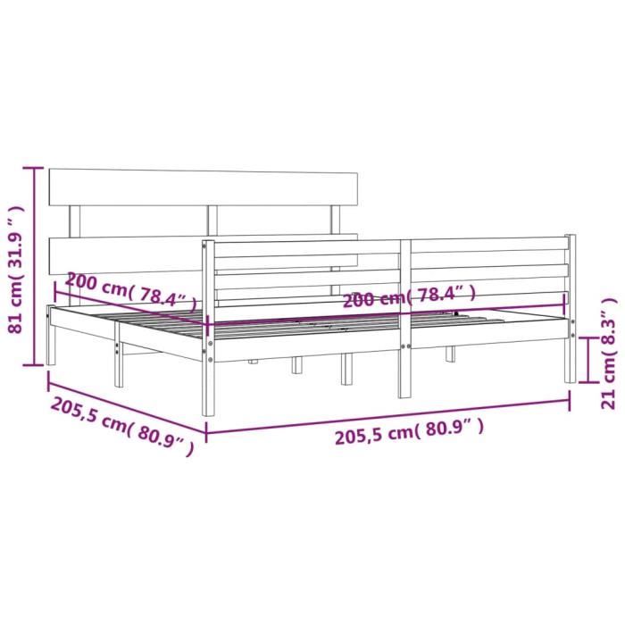 VidaXL Bed Frame with Headboard White 200x200 Cm Solid Wood 3195112