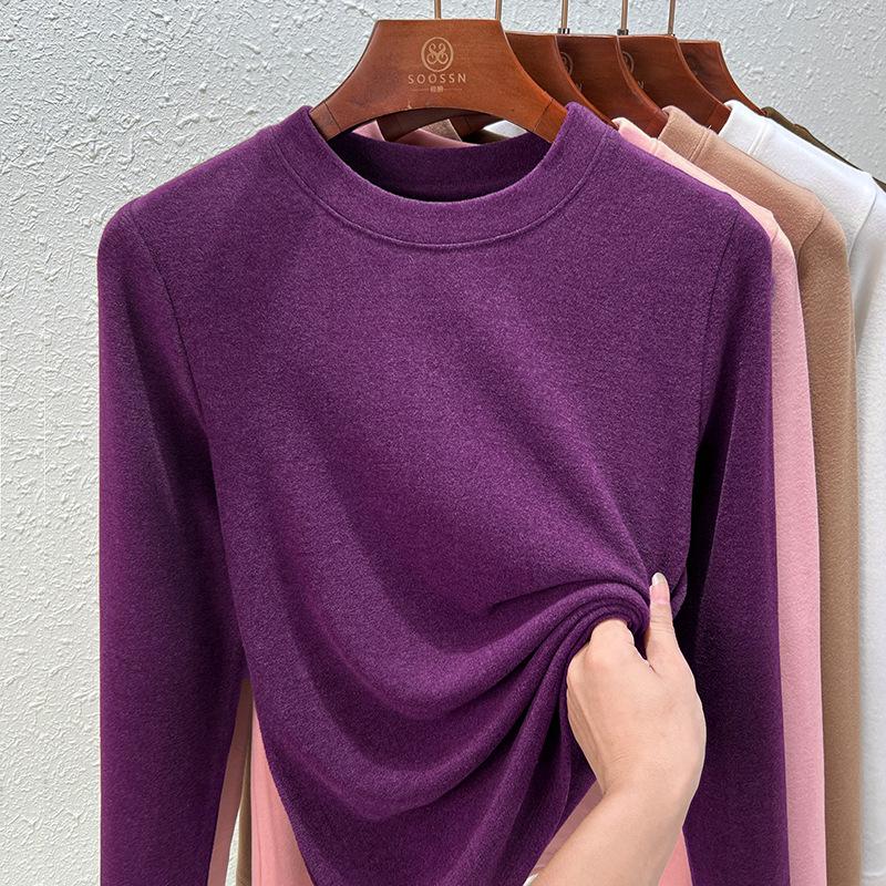 Crew neck German velvet bottoming shirt women's spring and summer new double-sided integrated velvet thickened slim-fitting long-sleeved inner top