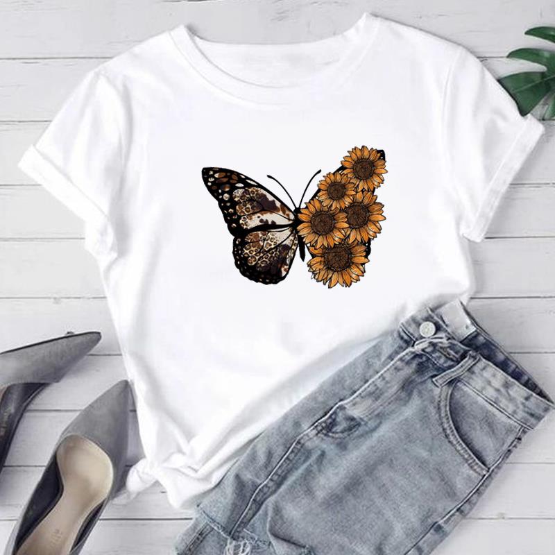 

(Азиатский размер) Футболка с принтом, футболка с акварельной бабочкой, милый тренд, модная женская летняя женская футболка, футболки с короткими рукавами и графикой S
