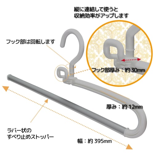 Shinkohanger Mono Closet Slacks Hanger Set of 2 with Connecting Hooks and Swivel Hooks, Gray