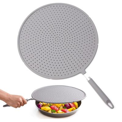 Nouveau Garde-éclaboussures en Silicone Multi-Usage Écran Anti-Éclaboussures pour Friture avec Poignée Planche d'Égouttage pour Légumes Couvercle de Poêle de Cuisine