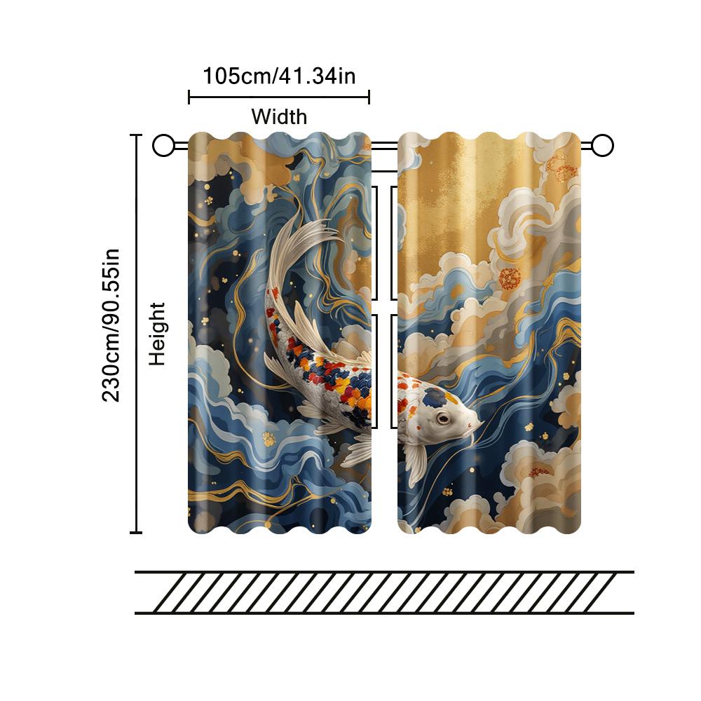 2 pcs   filtering curtains (excluding rods   non-movable   without batteries) Japanese Koi for use in bedrooms and living rooms