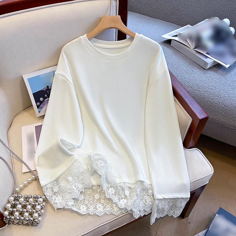 Women's Spring White Lace Embroidered Floral Ruffle Long Sleeve Mid-length Top