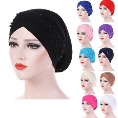 Women Indian Stretchable Beading Turban Hat Head Wrap Hijab Cap  Chemo Hat