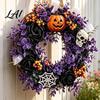 Forniture per Feste a Tema Horror Ghirlande di Halloween per Porta d'Ingresso Ghirlanda a Forma di Teschio e Zucca con Bacche Decorazioni da Appendere per Interni ed Esterni Nere Rose