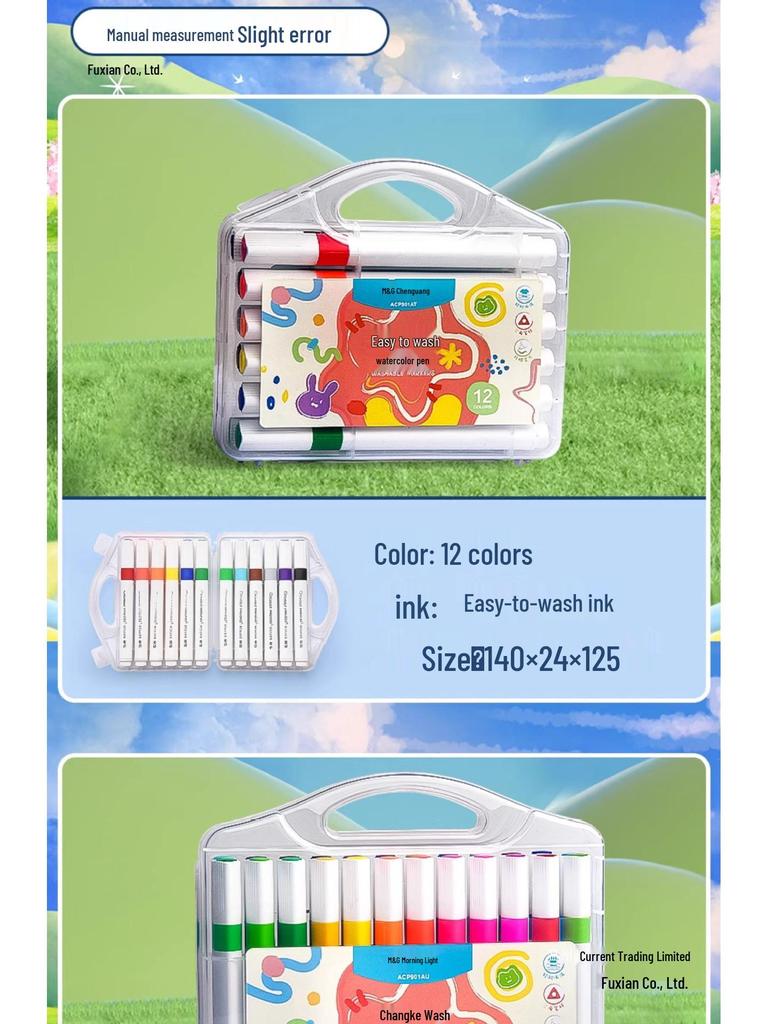 24-Color Washable Triangular Watercolor Pen Set for Kids