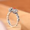 Pixiu Münze aus Sterlingsilber & Roter Süder Ring - Retro Mattes Finish, Verstellbar für Damen