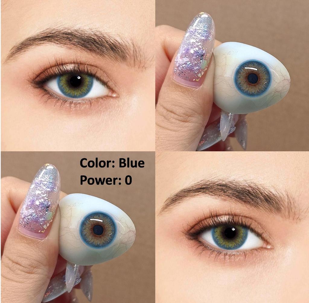 1 Pair Color Contact Lenses 14.0mm Yearly Use Soft Lens, Blue & Green Eyes, Cheap Comfortable