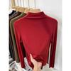 Women's Double-Sided Plush High-Neck Long-Sleeve Base Layer Shirt, Warm Slim-Fit Solid Color for Inner Wear.