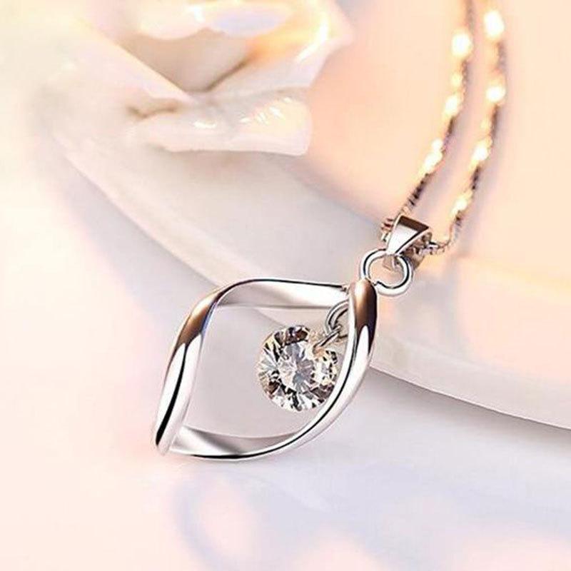 Silver Plated Twisted Open Teardrop Pendant Necklace, Floating Round CZ Box Chain Necklace for Women