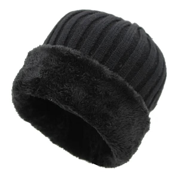 WTEMPO Solid Color Thick Fleece Hats for Men Winter Woolen Hats Soft Stretchy Cold-proof Windproof Knitted Hats for Dad