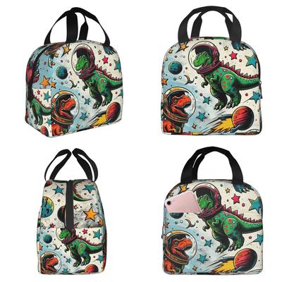 Cartoon Dinosaurs In Space Insulated Lunch Bag for Women Office Cooler Thermal Food Box Tote Leakproof Lunch Boxes Container