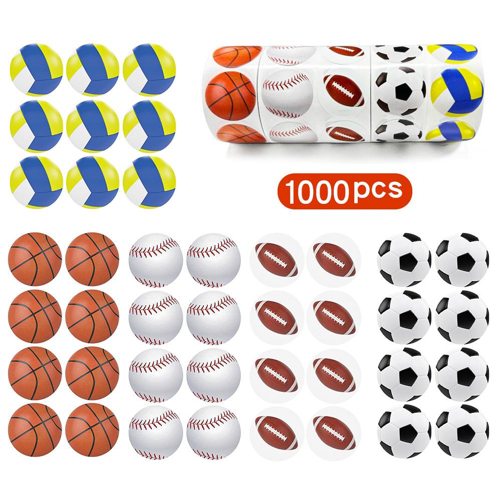 1000 Stickers/piece, 1 Inch, Football, Basketball, Ball Games, School Reward Label Stickers, Sports Party Decoration Stickers, Sports Theme Stickers