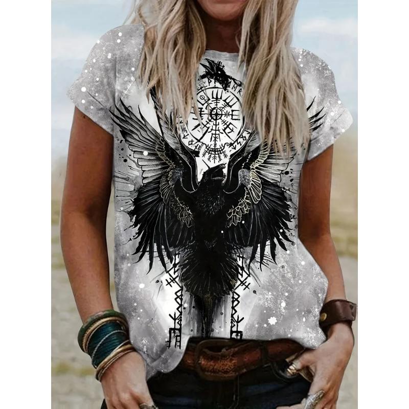 Fashion women's clothing simple short sleeves are short sleeves 3D color printing round neck T-shirt round neck short sleeves