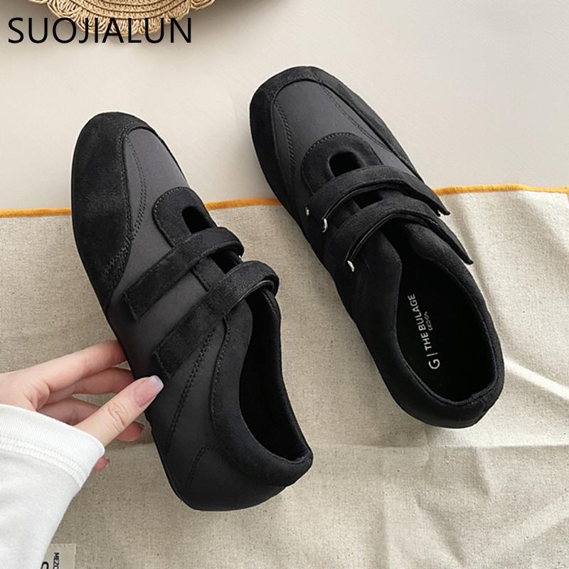 Fashion SUOJIALUN Autumn New Brand Women Flat Shoes Fashion Round Toe Ladies Casual Sneaker Soft Flat Heel Outdoor Dress Mary Jane Shoes
