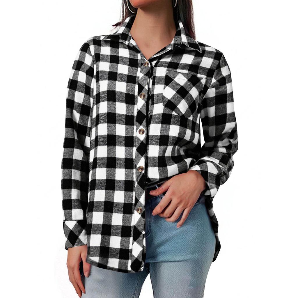 Women's Shirt Long Sleeve Buttons Up Jacke With Pocket