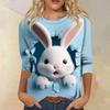 Top Pulóver Casual de Moda para Mujer con Mangas Tres Cuartos y Estampado de Pascua con Cuello Redondo