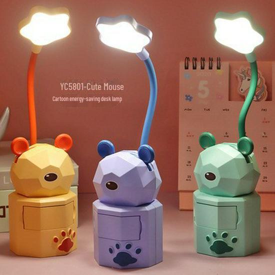 Bear Cartoon Study Lamp: Creative USB-Charged Night Light for Children's Bedroom or Bedside