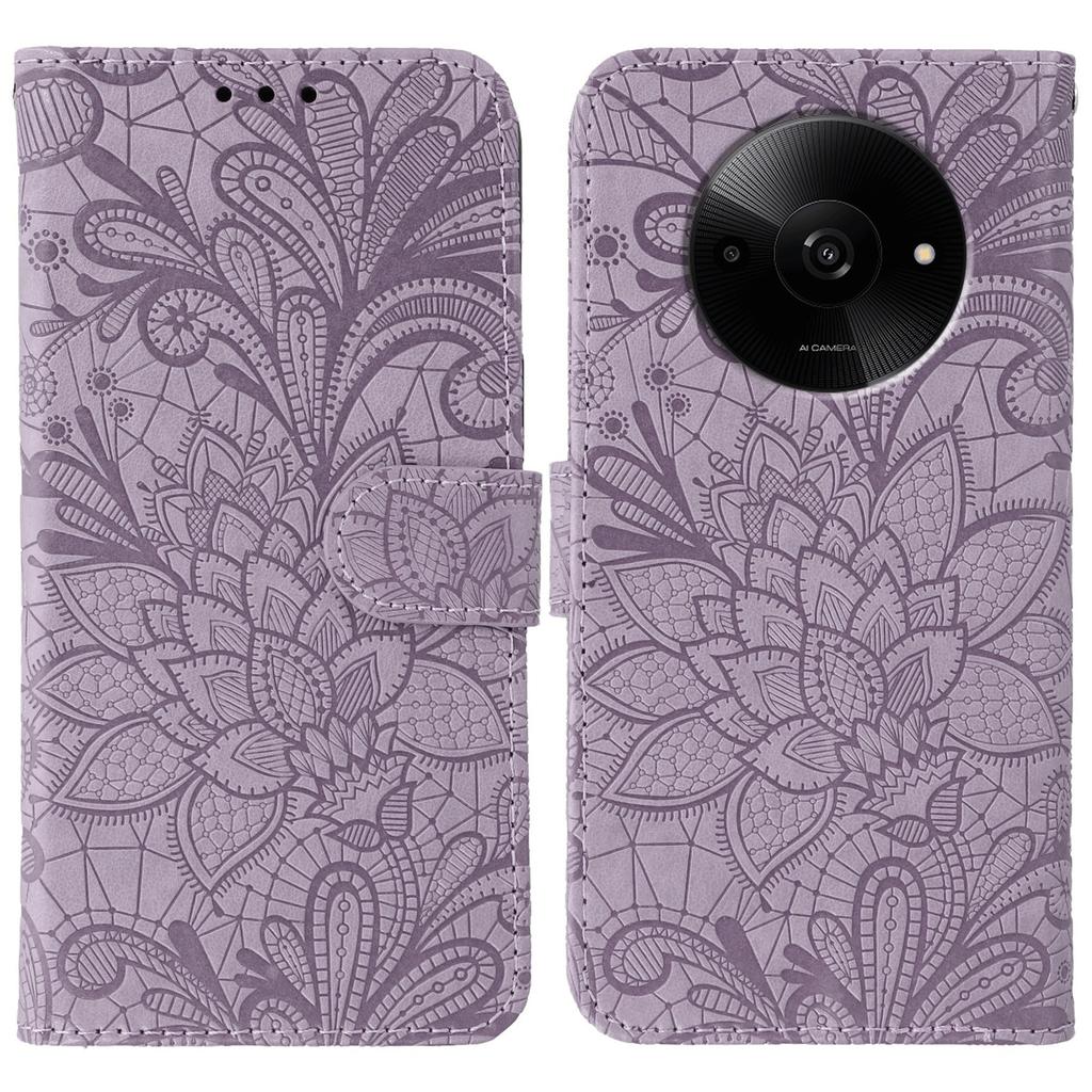 For Xiaomi Redmi A3 4G/A3x 4G/Poco C61 4G Case Lace Flowers PU Leather Flip Wallet Phone Cover