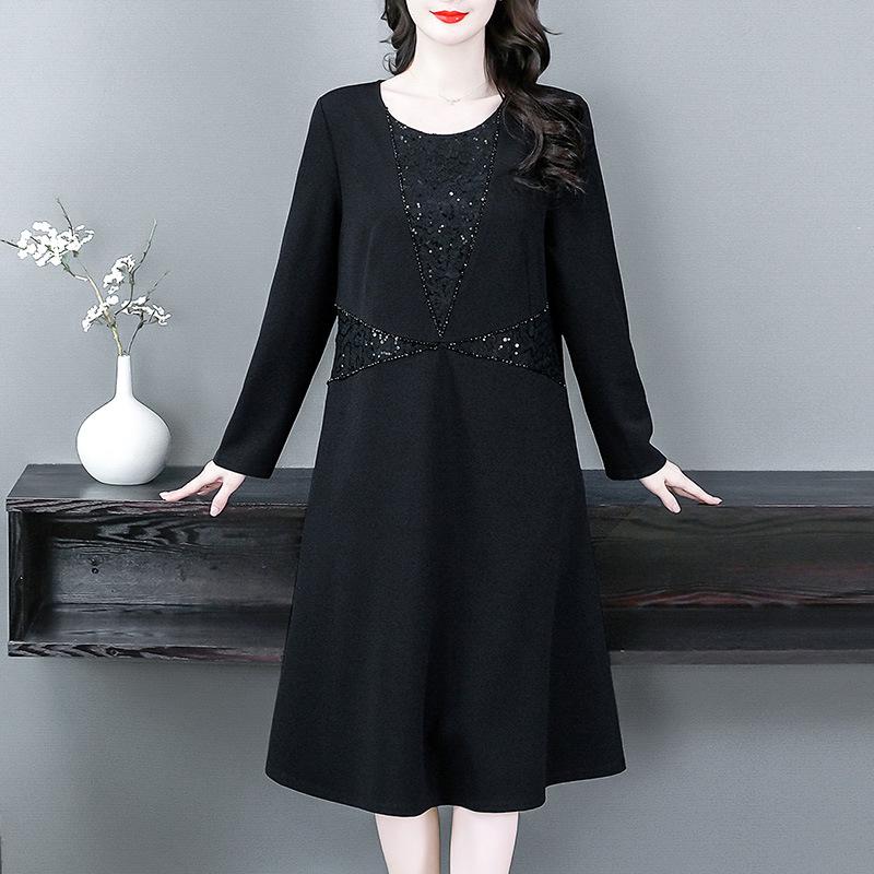 2025 Spring Retro Embroidered Long Sleeve Plus Size Slimming Dress for Middle-Aged Women