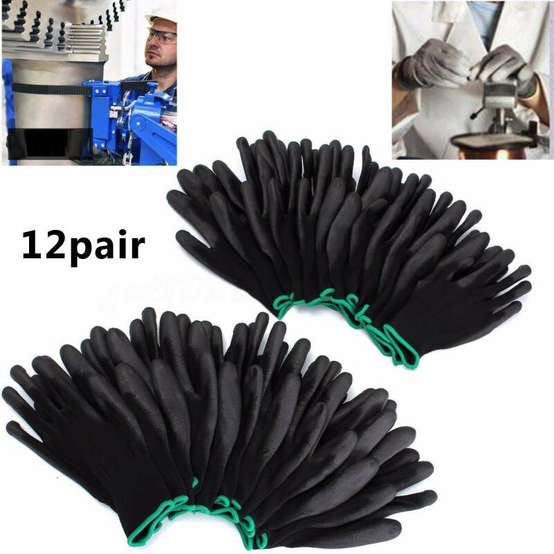12 Pairs PU Coated Work Gloves Safe Coating Daily Gloves Hand Protective PU Nylon Antiskid Dust-Proof Practical Work Gloves
