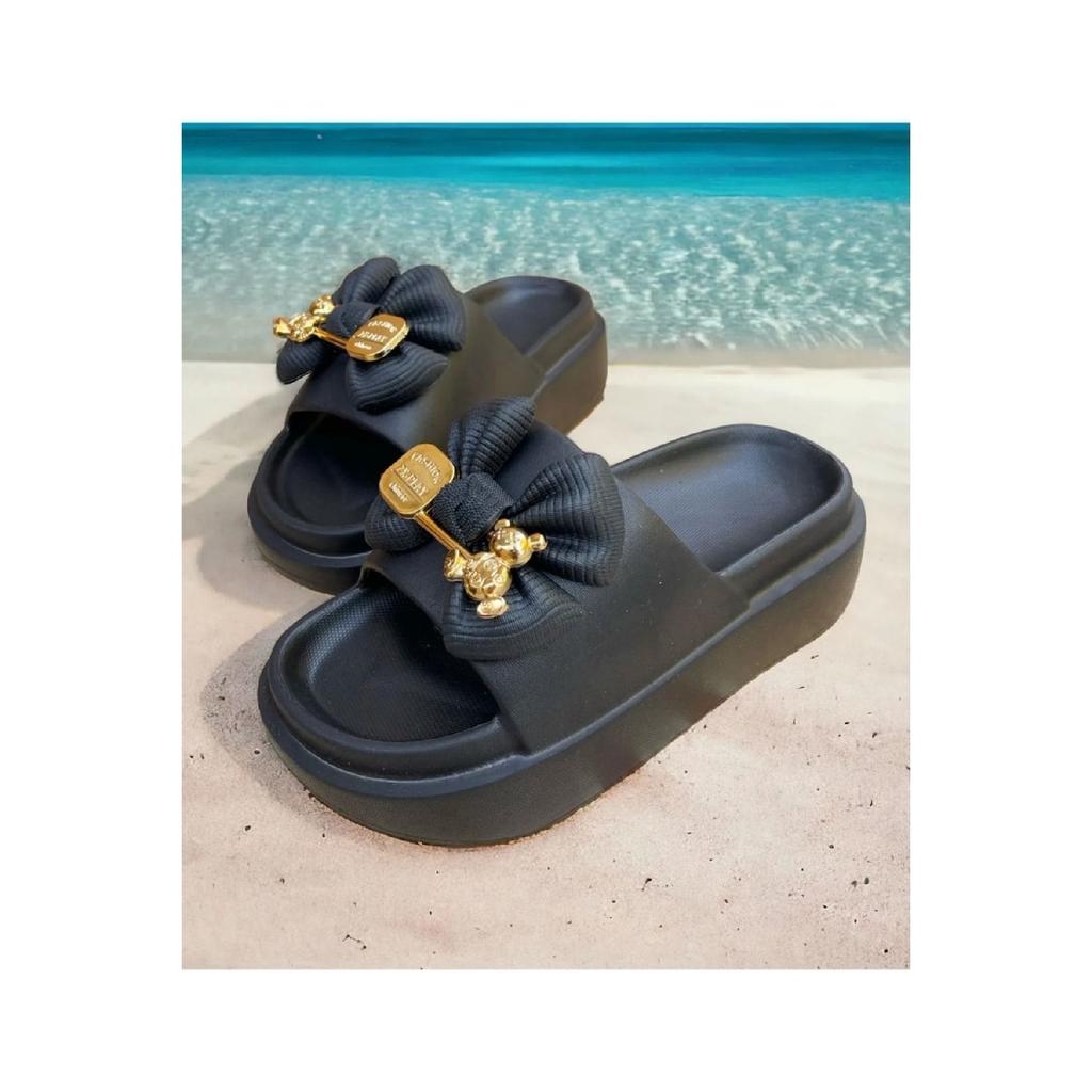 Women's Cream Bow Luxury Daily Beach Sea Pool Slippers