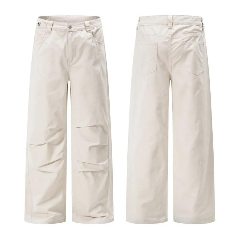 Autumn Men Vintage Washed Pleated Cargo Pants Men Straight Leg Casual Trousers Retro Streetwear Daily Relaxed Fit Fashion Pants