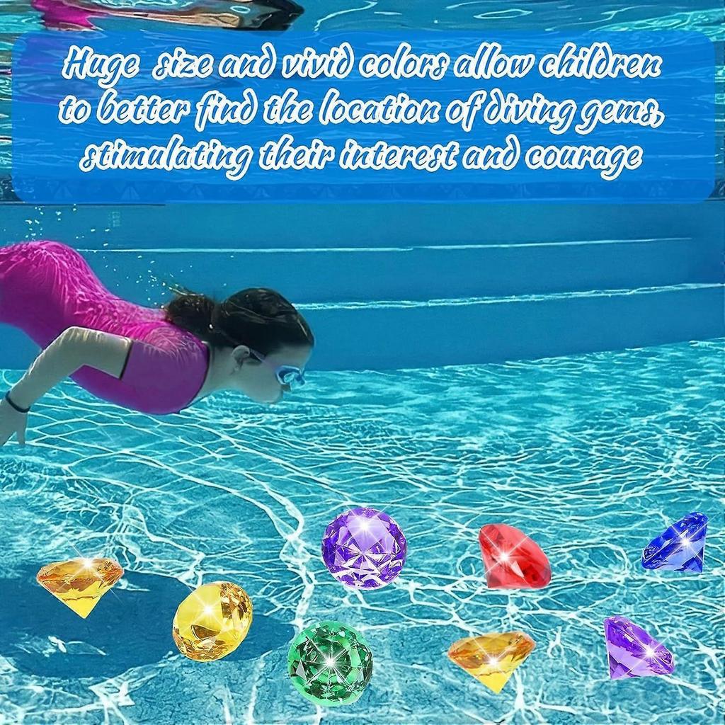 Extra Große Tauch Edelstein Poolspielzeug, 60MM Extra Großer Acryl Diamant Bunt Piraten Schatz Tauch Edelsteine für Sommer Schwimmparty Mitgebsel, 5 Stück Zufällige Co