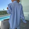 Casual Loose Women Long Sleeve Blouse Blue Pink Striped Button Shirt One Pocket Office Lady Camisas Femininas Camisas Lisas