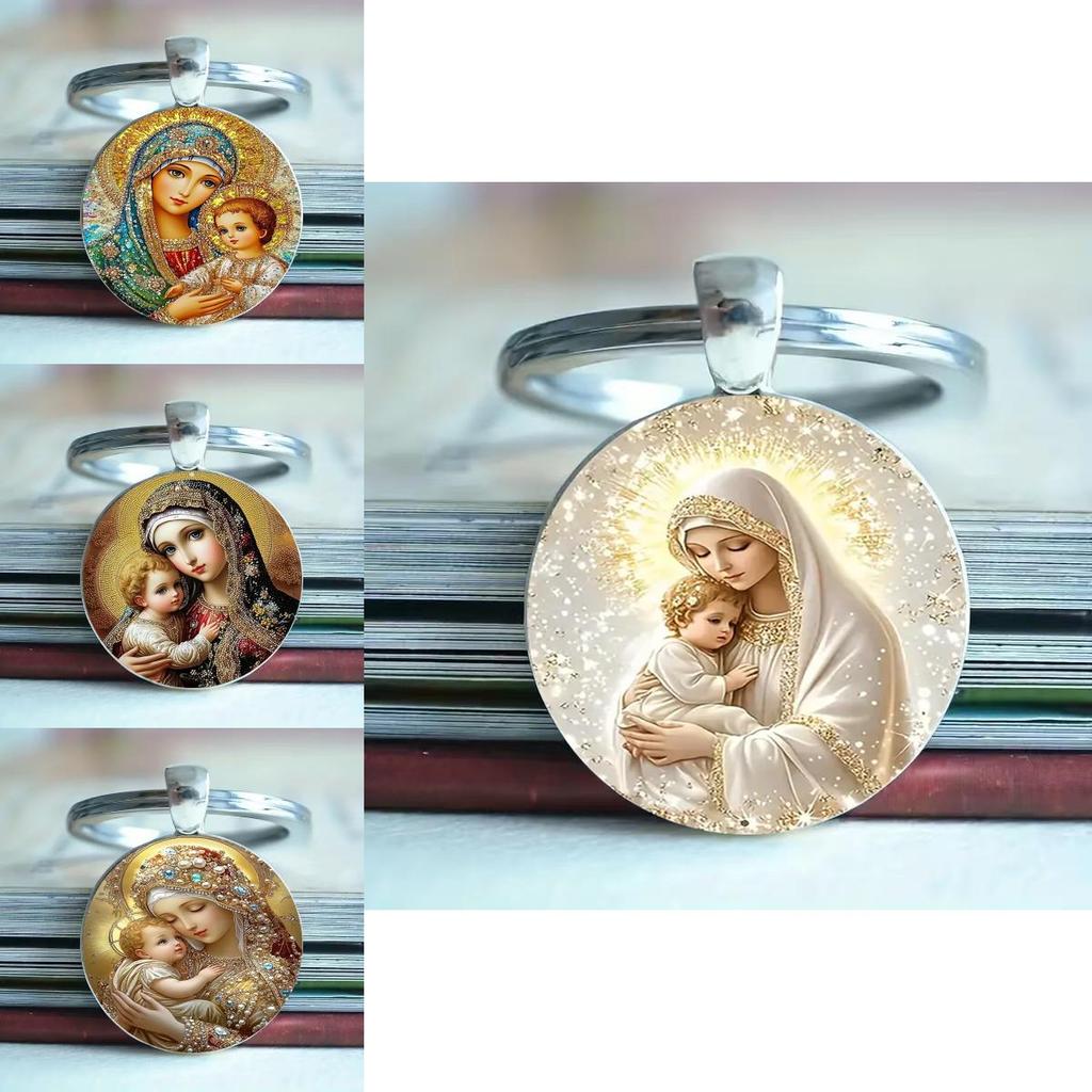 Blessed Virgin Mary Aluminum Round Keychain Gift For Religious Jewelry Collectors