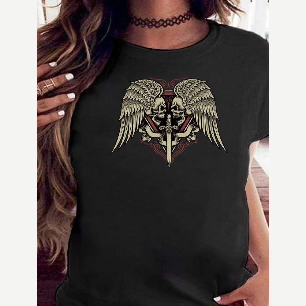 2023 Fashion Trend New T-shirt Skull Printed Female O-neck T Shirt Casual Harajuku Crew Neck  Ladies Tshirt Hip Hop Streetwear