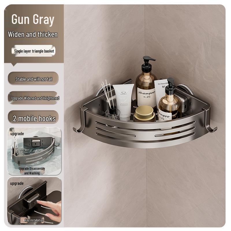 Punch-Free Bathroom Wall Shelf - Aluminum Vacuum Corner Rack