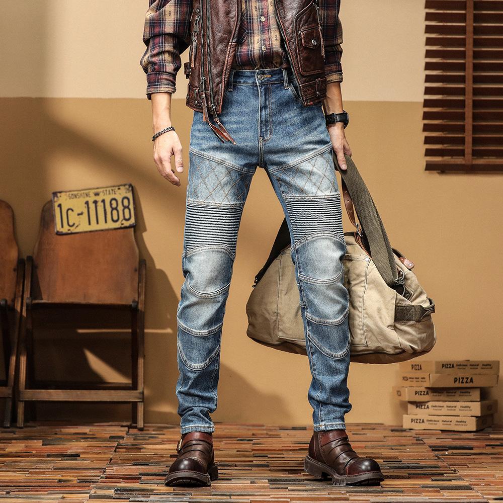 Western denim men`s pants retro locomotive