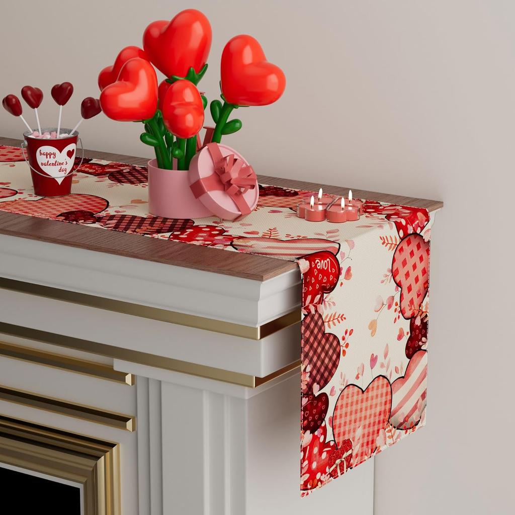 XCHI Love Hearts Valentine's Day Table Runner Table Decoration for Party Home Kitchen Dining Holiday Decor 13x72 Inch
