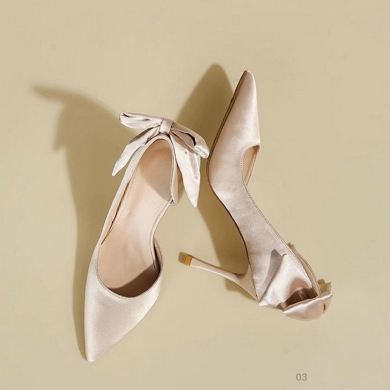 Fashion French High Heels, Women'S Thin Heels, Satin Engagement Shoes, High-End Feel, Xiuhe Wedding Dress, Two Pairs To Wear