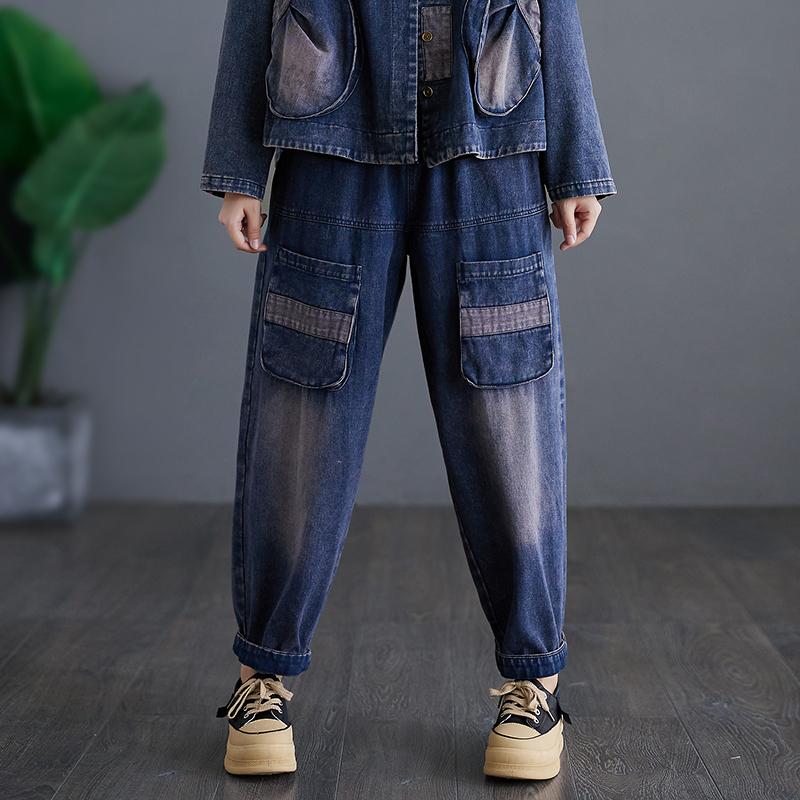 Dimanaf 2023 Plus Size Summer Fashion Long Pants Women Elastic Waist Loose Vintage Pockets Casual Basic Trousers Harem Pants