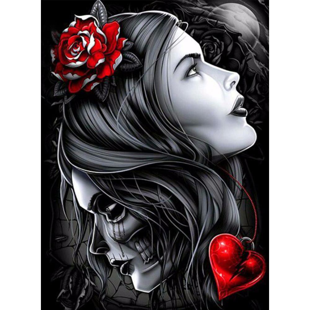 5D Diamond Painting Flower Rose Skull Art Diamond Embroidery Black and White Picture DIY Cross Stitch Set Home Decoration