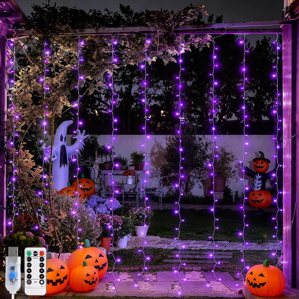 JMEXSUSS 300 LED Remote Control Curtain Lights, Plug in Fairy Curtain Lights Outdoor, Window Wall Hanging String Lights for Bedroom Indoor Dorm