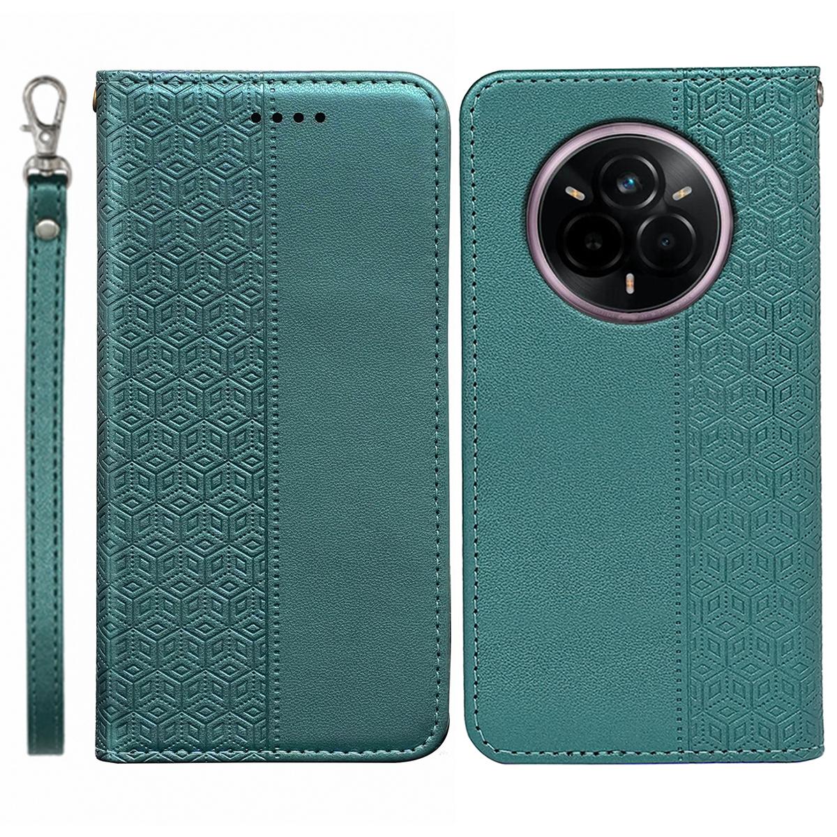 

Для Realme 14 Pro+ 5G Гаманець Чохол для телефону Сильний Магнітний Клітчастий Візерунок Тиснення Шкіряний Відкидний Чохол Green