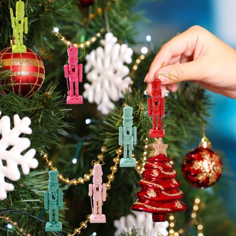 6 Pieces Nutcrackers Christmas Tree Decorations 12.5cm Holiday Wood Hanging Pendant Colorful Door Embellishments