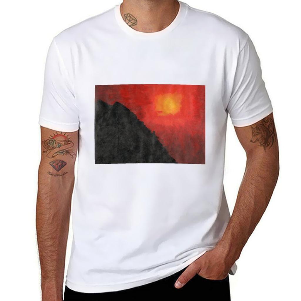 Deep Sunset With Pyramids In A Mystic Landscape Tshirt Large Size Casual Short Sleeve Top