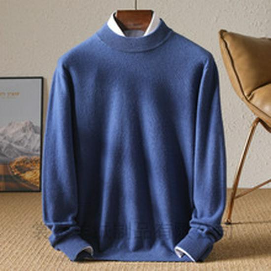 Men's Half-High Collar Solid Wool Sweater – Business Casual Knitted Pullover