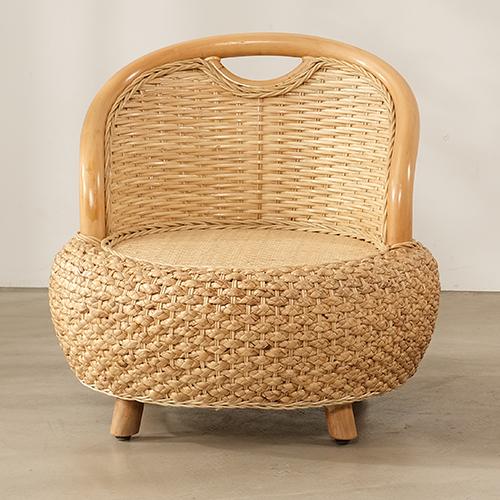 Rattan Weave round Accent Chair Comfort Floor Seat with Backrest Cozy Pouf Ottoman for Balcony Living Room