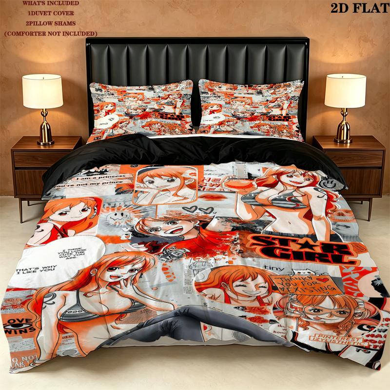 Nami Pattern Bedding Quilt Set Quilt Cover Pillowcase Home Birthday Gift(1 * Duvet Cover + 2 * Pillowcase, Without Core)